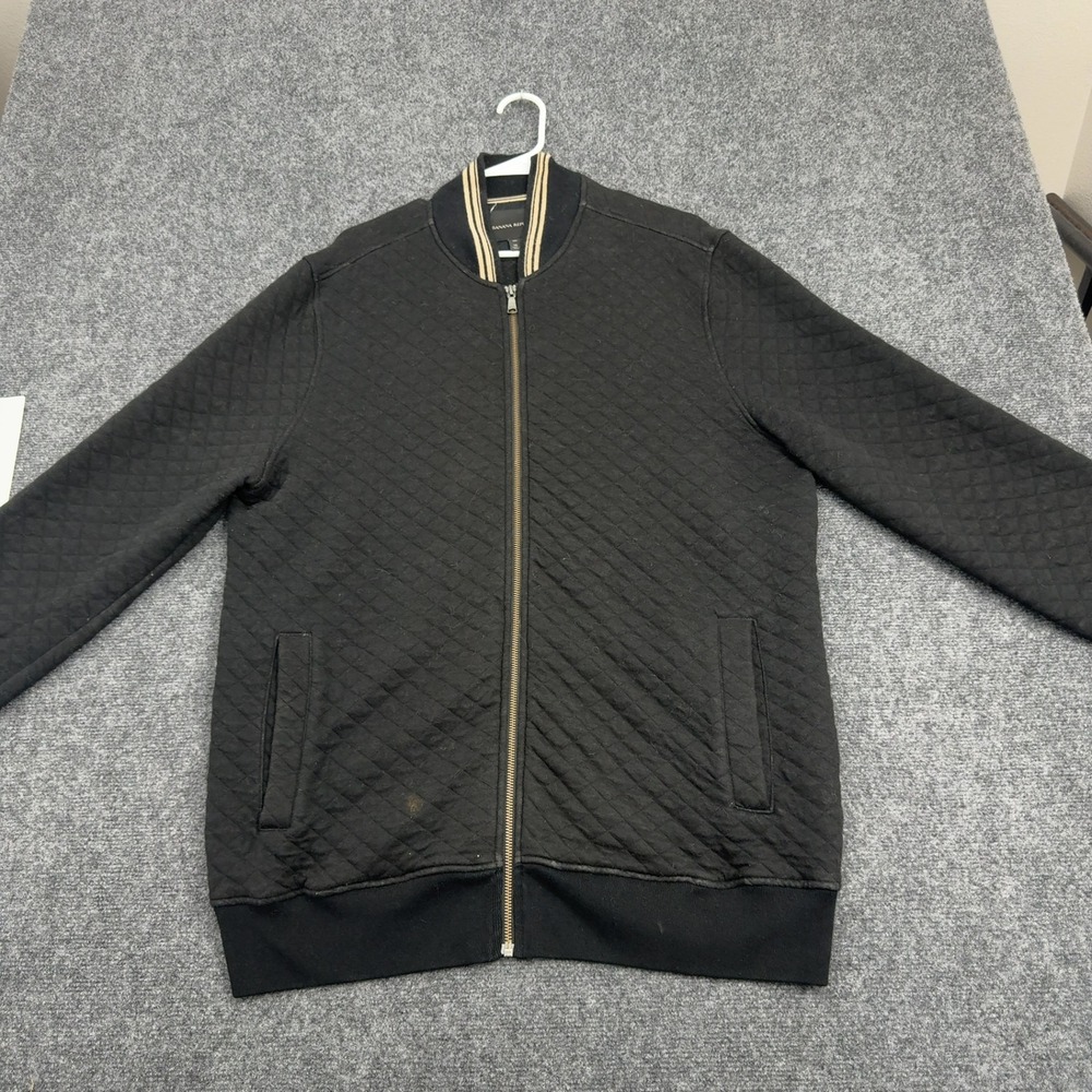 Banana Republic Jacket Mens XL Black Quilted Bomber Full Zip Tall Casual Style